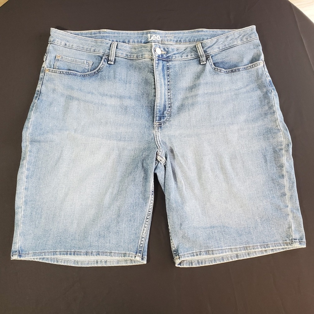 Lee Womens Plus Size 22 Bermuda Jean Shorts Mid Rise Blue Denim‎